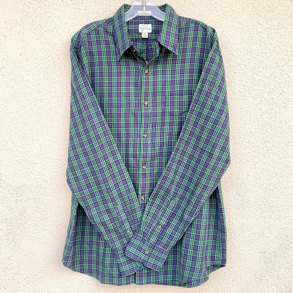 J. CREW GREEN plaid shirt slim fit button down brushed twill checkered Mens new